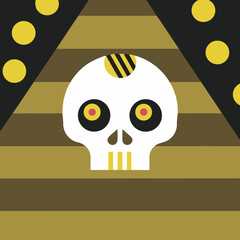 Leinwandbilder - Stylized skull with yellow accents on a striped pyramid