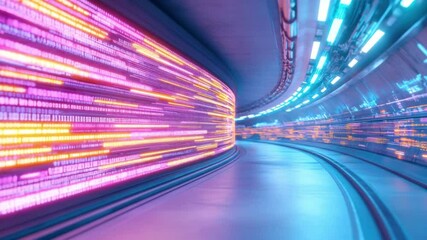 Poster - Dynamic Data Flow: A visually arresting image portrays a data stream surging through a futuristic tunnel, with vivid neon lights. It's a representation of the rapid movement of information.
