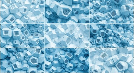Poster - Abstract Blue Geometric Pattern - Intricate, light blue geometric shapes create a complex, textured background. Ideal for technology, design, or architecture themes
