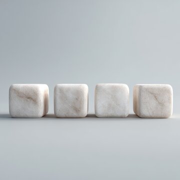 Four light beige marble cubes in a row against a neutral backdrop