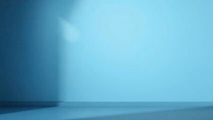 Poster - Simple interior scene displaying a pastel blue wall with a subtle shadow casting over the surface