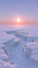 Poster - Floating Island with Waterfalls at Sunset