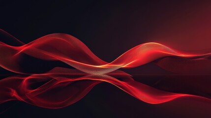 Poster - Abstract red wave flowing on dark background with reflection.