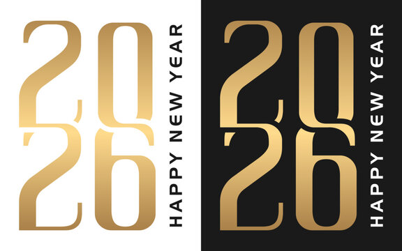 vector new year 2026 with gold overlapping numbers on black and white background