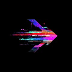 Canvas Print - Distorted, vibrant arrow points right on black background, glitch-art aesthetic