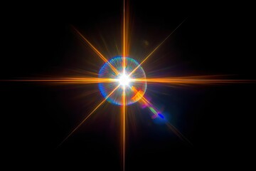 Canvas Print - brilliant starburst of light with rainbow flares against a black backdrop