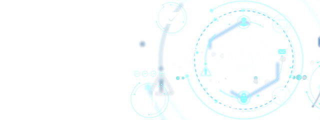 Leinwandbilder - Futuristic digital user interface background with neon blue abstract virtual elements on transparent white screen layout template. 3D Rendering