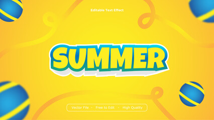 Poster - Summer Text Effects Vector Design with Yellow Background