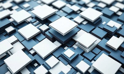 Aufkleber - Abstract 3D rendering of a dense array of stacked cubes in shades of blue and white, creating a layered, textured effect