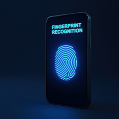 Poster - Mobile Smartphone Fingerprint Recognition Technology with Neon Display on Dark Background