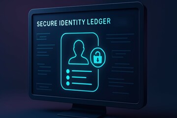 Poster - Digital Display of Secure Identity Ledger with User Profile and Lock Icon for Cyber Security