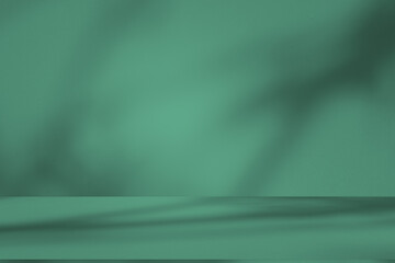Aufkleber - Wall interior background, studio and backdrops show products. with leaf shadow from window color green and white. background for text insertion and presentation of product	