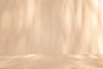Poster - Wall interior background, studio and backdrops show products. with leaf shadow from window color beige and white. background for text insertion and presentation of product	
