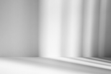 Poster - Wall interior background, studio and backdrops show products.with shadow from window color white and grey. background for text insertion and presentation product	
