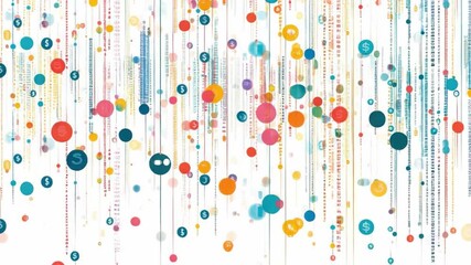 Poster - Abstract Data Stream: A vibrant cascade of colorful circles and lines, illustrating the dynamic flow of information, data, and connectivity in a visually appealing and modern style.