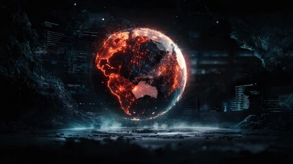 Aufkleber - A glowing digital sphere with interconnected networks hovers in a dark, high-tech environment filled with data streams.