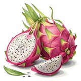 Watercolor dragon fruit still life isolated on white background