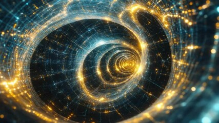 Fototapete - A Journey Through the Digital Abyss: A mesmerizing visual odyssey through a spiraling digital tunnel, radiating with vibrant colors, representing the essence of data, technology, and the cosmos.