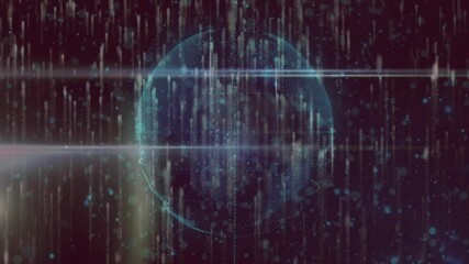 Poster - Data streams spawning 3D sphere rotating, beam scanning flickering glitch artifacts for analysis