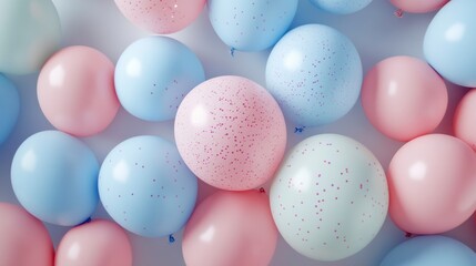 Wall Mural - pastel pink and blue balloons scattered on white background.