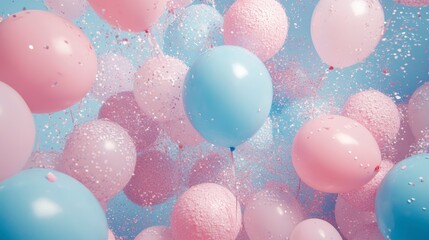 Canvas Print - pastel pink and blue balloons with glitter confetti.