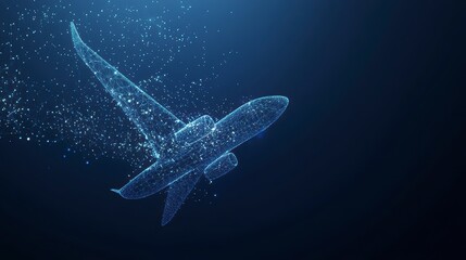 Poster - Abstract airplane design, digital art, low poly style, blue background.