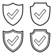 © Doodle Hub - Shield icon set with check mark. Security shield icons with checkmarks in various styles and silhouette options.