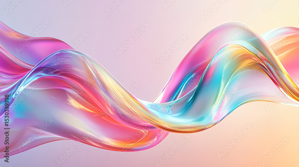 3d abstract liquid glass transparent clear ribbon chromatic fold wave ...
