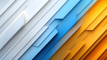 Poster - Geometric shapes in varying shades of blue, white, and orange are arranged in a dynamic pattern, showcasing a modern and vibrant design full of visual interest and energy.
