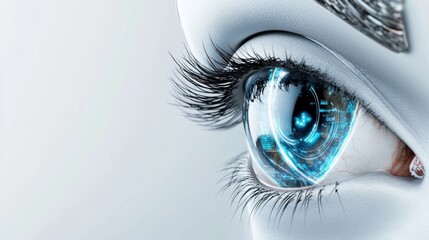 Poster - This close-up view highlights a futuristic eye featuring a digital interface. The intricate details display a combination of technology and beauty, emphasizing innovation and design.