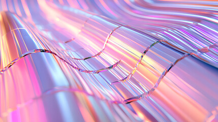 Poster - Abstract 3d background with glass wave speed motion effect of rows square lines. Holographic gradient light curve shape pattern. Futuristic architecture design, render tech banner. 3D illustration Sto