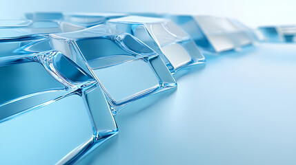 Poster - Abstract light blue 3d background with glass transparent square plates row. Crystal gradient curve wave line pattern. Futuristic architecture design, render digital tech banner. 3D illustration Stock 