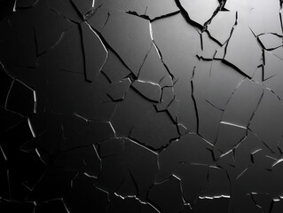 Poster - Cracked Black Surface with Intricate Patterns and Textures