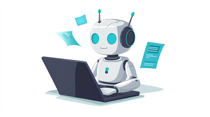Poster - chatbot using laptop Stock Illustration