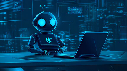 Poster - chatbot using laptop Stock Illustration