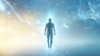 © hatam - Futuristic Human Figure Walking Towards Bright Light Network Digital Connection