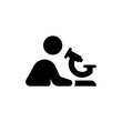 © Simple Glyphs - A scientist doing research with a microscope icon. Simple people iconography illustration in black and white colors
