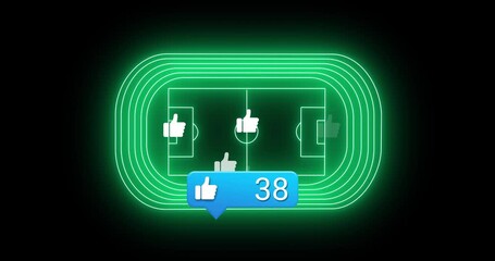 Poster - After black screen neon-green lines forming soccer-field while blue counter popping counting likes