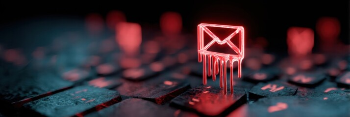 Poster - Red Phishing Icon Dripping on Futuristic Keyboard Hologram Representing Cyber Threats and Online Security Concerns in a Digital Environment