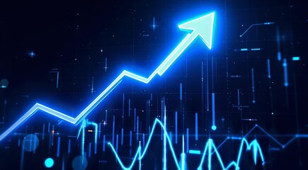 Poster - Upward Trending Arrow Neon Growth Chart Financial Success Business Progress Data Analytics