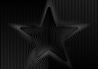 Fototapete - Abstract warped grey metallic lines forming distorted star shape, tech minimal background. Vector geometric pattern design