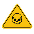 © Perfect Vector - Yellow triangular warning sign with black skull symbol indicating danger toxic poison hazard alert caution icon vector illustration flat design