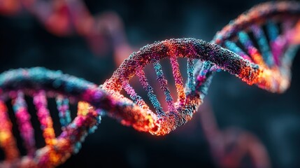 Poster - A vivid representation of DNA strands showcases the complex double helix structure. The colorful visualization highlights the beauty of genetic information and molecular dynamics in science.