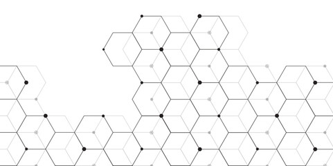 Poster - Molecular structure abstract tech background. Geometric white background. Vector banner design with hexagons. Science network pattern, connecting lines and dots Medical background, Vector illustration