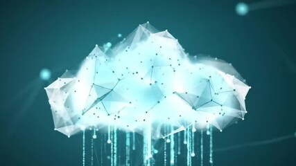 Poster - Abstract White Digital Cloud Made Of Triangles And Dots With Teal Background and Connection Lines