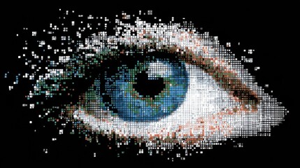 Fototapete - Pixelated Eye Icon Transforming Into a Sharp Symbol Representing Digital Recovery and Clarity in Technology