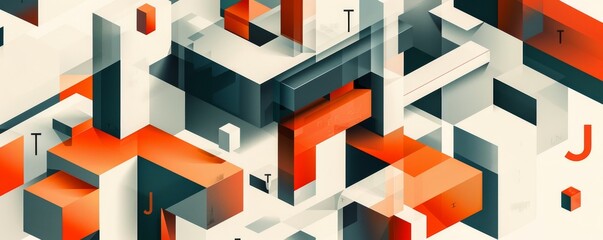 Poster - Abstract geometric shapes in modern art composition with vibrant colors and 3D depth effect