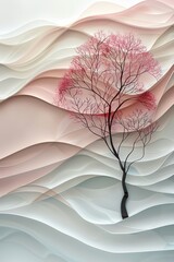 Poster - Elegant abstract background with shades of pink and cream featuring flowing leaves