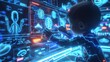 © ColorMotive - Artificial intelligence powered gene editing platform connected to a baby, futuristic biotechnology interface and advanced medical system in a sci-fi conceptual environment