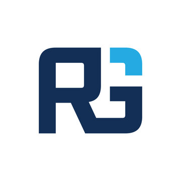 The image shows a flat monogram logo design of an initial letter RG in blue color with light blue accent that looks clean and bold on a white background.